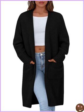 Open Front Cardigan Sweater Women Long Sleeve Drop Shoulder Knit